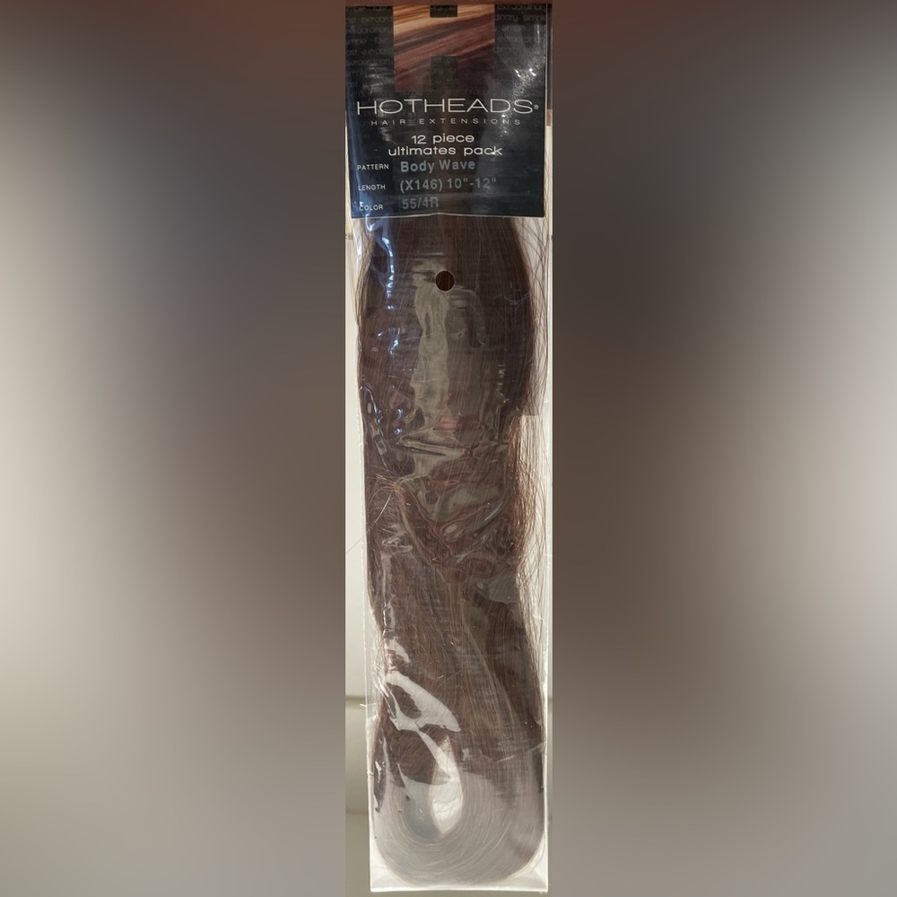 HOTHEAD hair Extensions/Tape-ins 12 Piece BodyWave 10-12” color55/4R Pic Details